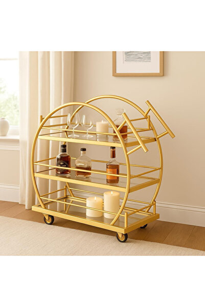 genric FFD 3-Tier Arched Bar Cart - Welded Metal Frame, Glass Shelves, Lockable Wheels 1.3cm (Gold, 80cm)