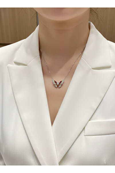 Utku Kuyumculuk 18 AYAR 0,36 CT PIRLANTA TAŞLI 0,56 CT YAKUT TAŞLI KELEBEK KOLYE