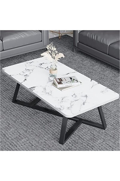 KEKE White Marble Stone Top Sleek Design Coffee Table For Modern Living Room Sofa Table 120 CM