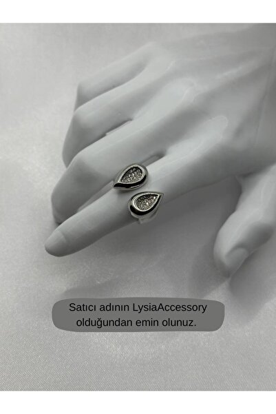 lysiaaccessory Damla Model Zircon Stone Detailed Steel Ring Silver
