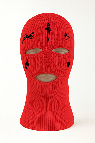 Verahed Acrylic Unisex Winter Biker Mask with Tear and Sword Embroidery Knitted Balaclava