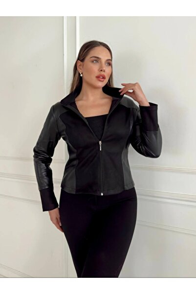 STEPS Suede Paneled Faux Leather Mock Neck Jacket