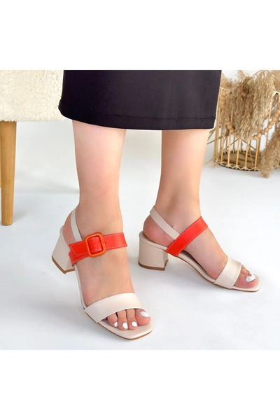 ZENGEZUR MALL Mtxdpn Year Beige Skin Orange Detailed Heeled Shoes (154619) (Size: 36)