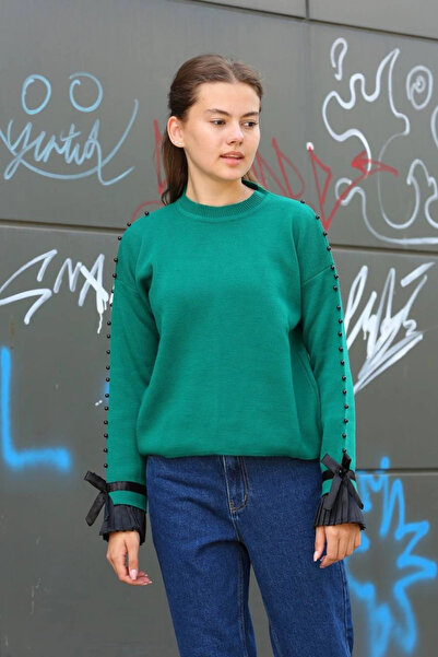 ZENGEZUR MALL Mtxdpn Beaded Detailed Sweater Petrol Green (154011) (Size: Sta...