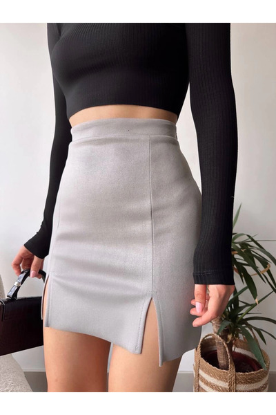ZENGEZUR MALL Mtxdpn Double Layered Suede Skirt Gray S241002 (153916) (Size: m)