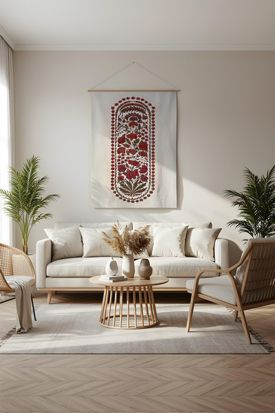 Etnik Dekor Red Carnations Digital Print Wall Covering