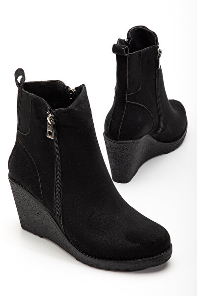 guijarro أحذية شتوية يومية وأنيقة ذات كعب عريض من جلد الغزال الأسود