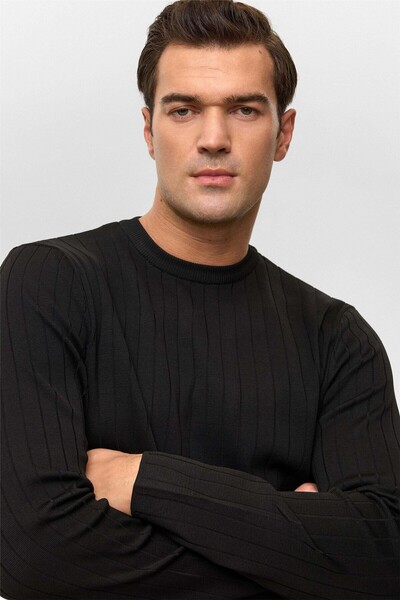 SÜVARİ Patterned O Neck Black Men's Sweater Tr2013700482