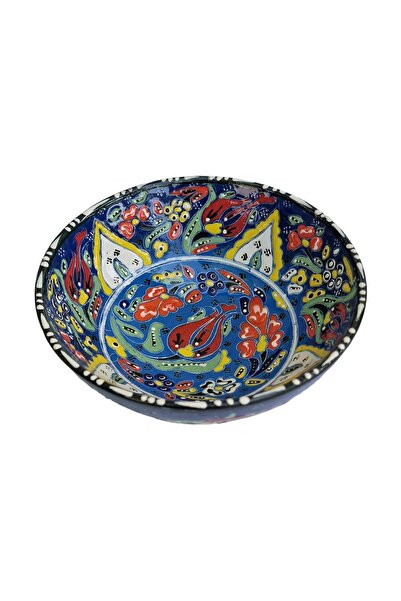 EHA Bol turcesc ceramic in relief, handmade, Ø16xh6.5 cm, - Albastru