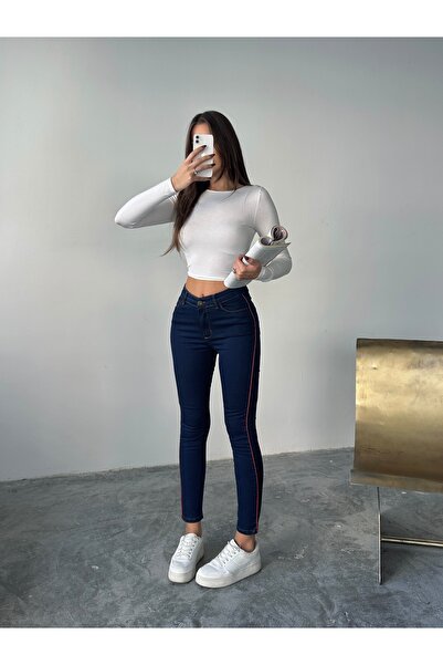 blue marlın Side-Straightened Jeans with Tight Legs
