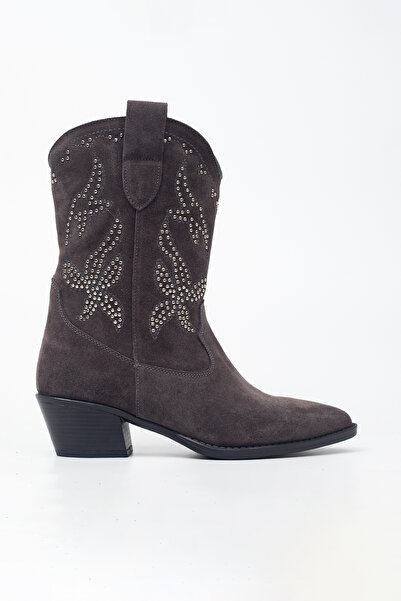 Milaura KADIN FÜME SÜET İŞLEMELİ HAKİKİ DERİ KOVBOY BOT 20519