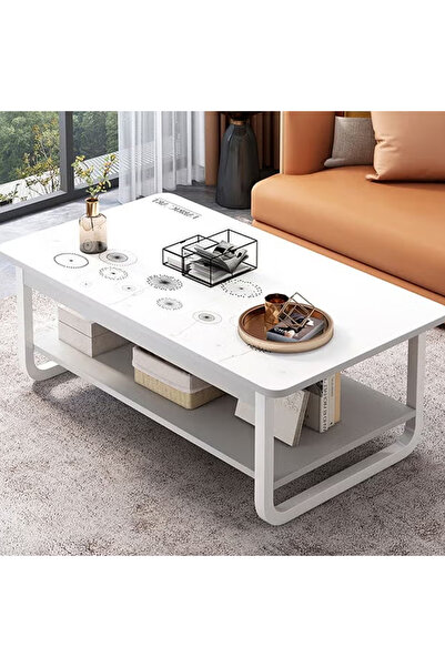 KEKE White Marble finish Top 2 Tier Modern Living Room Home Sofa Table 100 Cm