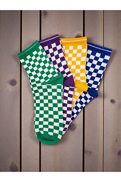 GSocks 4'Lü Renkli ve Damalı Tenis Çorap Seti, Gym Socks, Kolej Çorap Seti