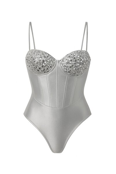 Ceren Öncel Atelier Gümüş Payetli Bodysuit
