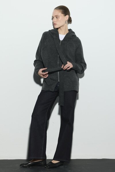 Zeyyen KAPÜŞONLU SWEAT TRİKO HIRKA ANTRASİT