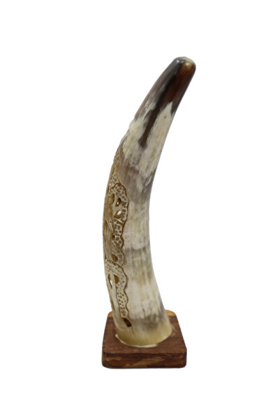 Generic Hand-Carved Natural Decorative Horn with Stand - Artisan Home Décor Sculpture