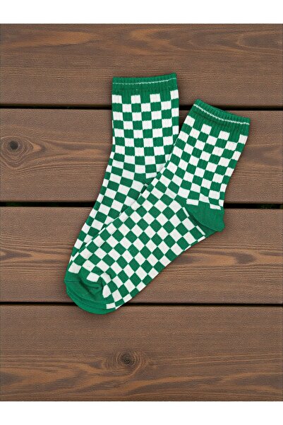 GSocks Yeşil - Beyaz Damalı Tenis Çorabı, Kolej Çorabı