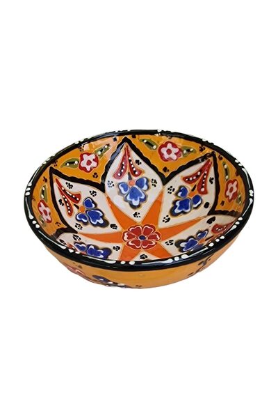 EHA Bol turcesc ceramic in relief, handmade, diametru 12 cm, - Galben