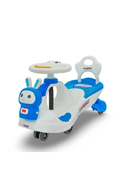 Generic Rabbit-shaped swing car with music, steering wheel, and lights for boys and girls, blue color