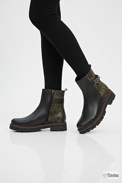 Mammamia Γυναικείες μπότες με λεοπάρ σχέδιο από γνήσιο δέρμα ορθοπεδικό με φερμουάρ, επίπεδη χοντρή σόλα καθημερινά M26/KB4240