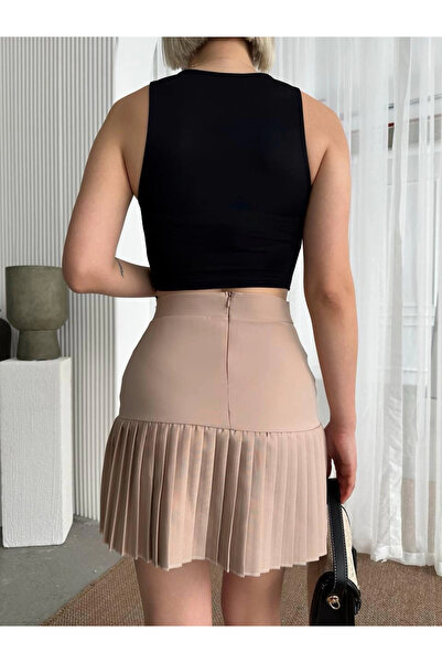 ZENGEZUR MALL Mtxdpn Six Pleated Mini Skirt Beige (154339) (Size: S)