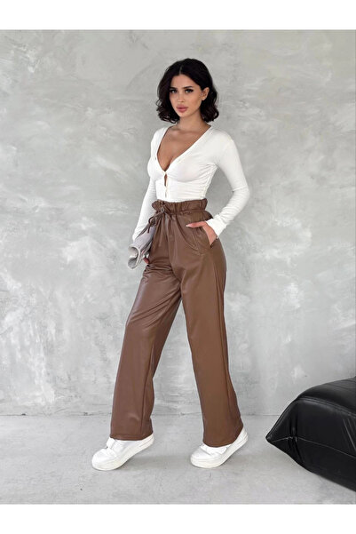 ZENGEZUR MALL Mtxdpn Self-Slimming Belt Leather Pants Coffee T1178 (153846) (Size: S)