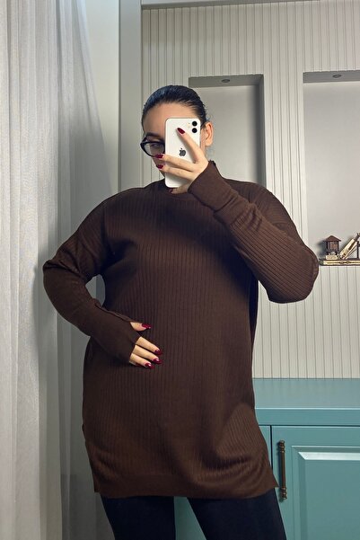 Auroveen Oversized Half Turtleneck Knitwear Tunic with Cuff Detail Av2425