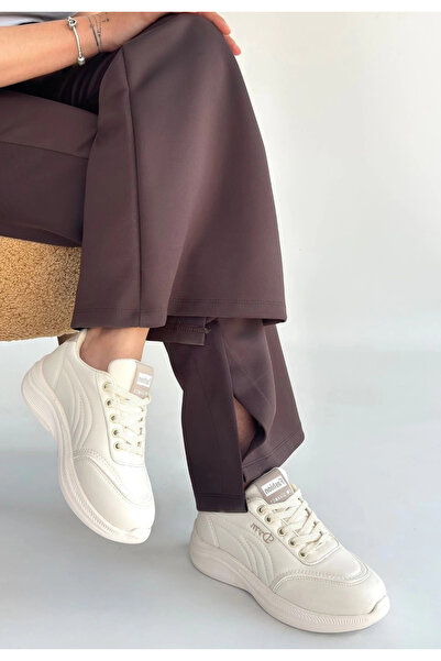 ZENGEZUR MALL Mtxdpn Yejja Beige Leather Lace-Up Sneakers (153636) (Size: 37)