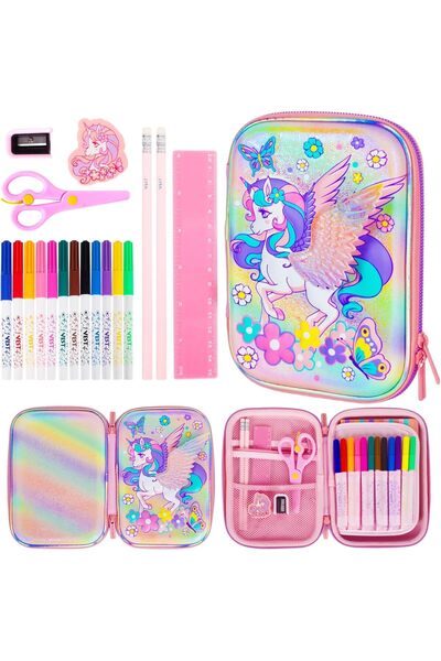 Generic 19pc Unicorn Pencil Case Stationery Set 3D EVA Big Capacity Kids Markers Gift