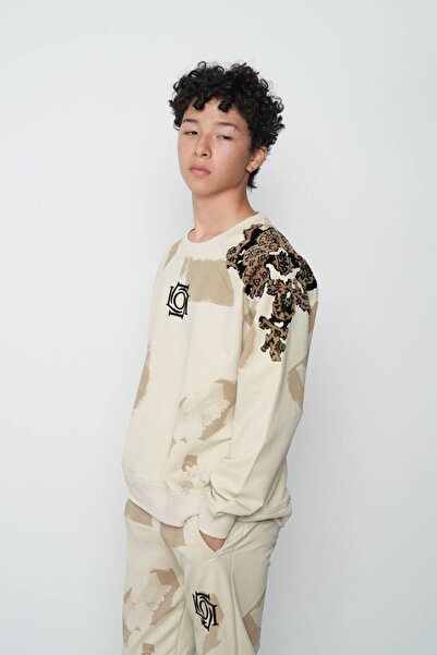 LOCO Locoloco 2-Piece Set with Printed Pattern on the Sleeves (Ages 9-15) - Beige