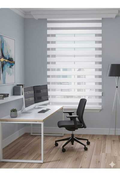 Bonperla Geniş Pliseli Zebra Perde Güneşlik Stor Perde 23001 Beyaz