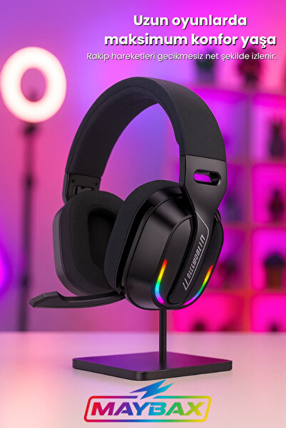 Maybax Bluetooth 5.4 Kablosuz RGB Işıklı Gaming Kulaklık 40mm Dinamik Sürücü Düşük Gecikme Typec Giriş