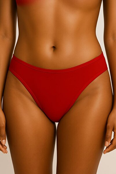 enmodaiçgiyim 3 Pieces Red Cotton Basic Daily Women's Bikini Panties – Regular Waist, Non-Marking, Flexible and Comfortable