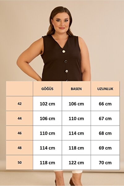 FOR ESRA BIG TREND Women's Plus Size V Neck Big Ornamental Button Sleeveless Vest Look Stretchy Woven Blouse
