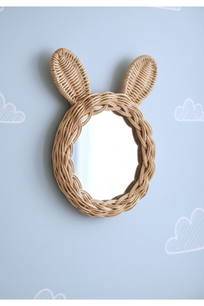 Marena Home Bambu Tavşan Kulaklı Dekoratif Ayna, Boho Stil El Yapımı Duvar De...
