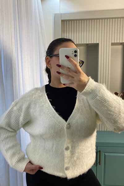 Auroveen Oversized Stone Button Detailed Soft Textured Knitwear Cardigan Av24...