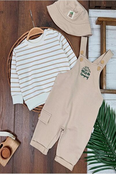 dinamik çocuk Boy baby safari hat+striped sweatshirt+overalls 3-piece set 6-9-12-18-24 months