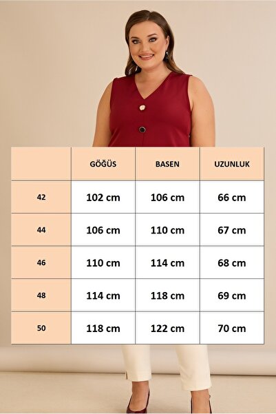 FOR ESRA BIG TREND Women's Plus Size V Neck Big Ornamental Button Sleeveless Vest Look Stretchy Woven Blouse