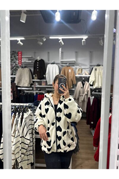 Oxion Kalp Desenli Peluş Hoodie