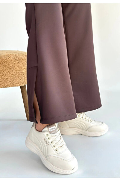 ZENGEZUR MALL Mtxdpn Yejja Beige Leather Lace-Up Sneakers (153636) (Size: 37)