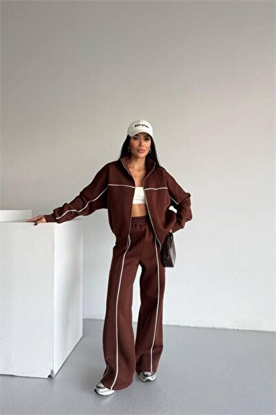 Neşeli Butik costum de trening pentru femei detaliu cu dungi 3 fire cu căptușeală din fleece NBG121