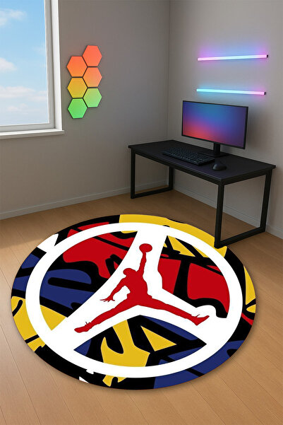 Reyhani NBA Desenli Kaymaz Taban Makinede Yıkanabilir Gamıng Salon Halısı Yat...