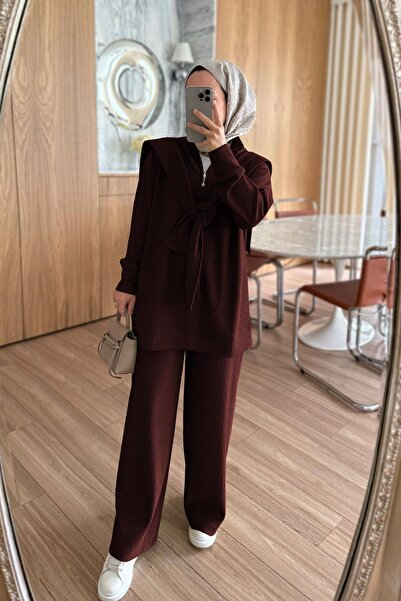 Ka Hijab 3-Piece Set with Shoulder Scarf - Burgundy