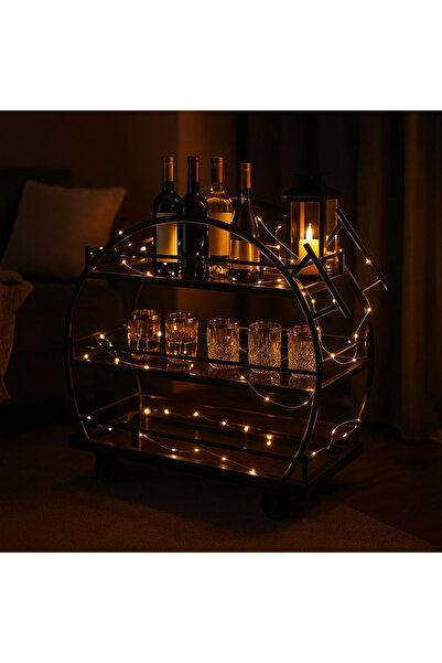 genric FFD 3-Tier Round Arched Bar Cart – Glass Shelves, Welded Metal Frame, 1.3cm Black 80x40x90cm