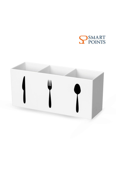 SP منظم أدوات المائدة SMARTPOINTS، أكريليك، أبيض، 7.9 × 2.5 × 3.5 بوصة، 3 أقسام