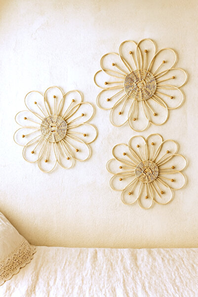 Marena Home 3'lü Rustik Bohem Tarz Bambu Çiçek Duvar Dekoru, El Yapımı Duvar ...