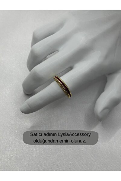 lysiaaccessory Zircon Stone Detailed Baguette Ruby Stone Gold Ring
