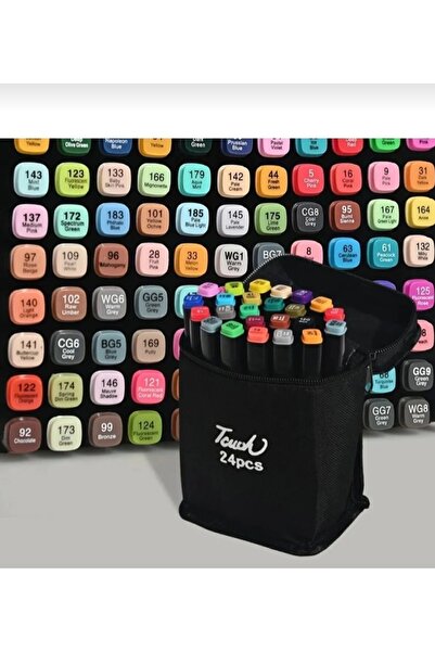 Touch Çift Taraflı 24 lü Profesyonel Kalem Seti Taşımalı Çantalı Premium Marker Keçeli Kalem