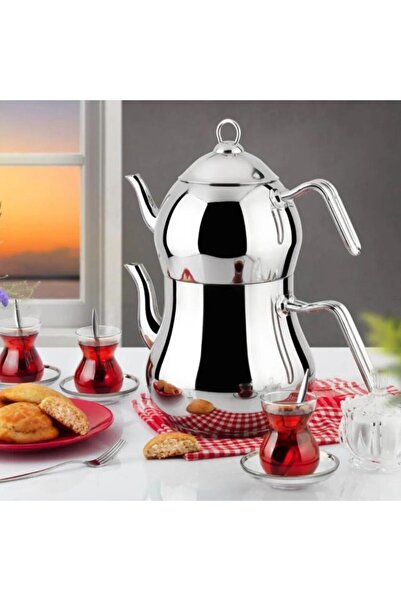 BAHEMM İlda aile boyu gold saplı PASLANMAZ ÇELİK Çaydanlık