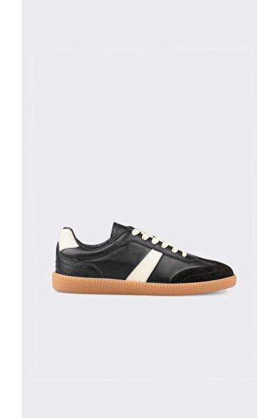 cevaplus Black Genuine Leather Women's Sports Shoes